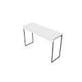 Modern White Desk with Glossy Top and Two Drawers Metal Legs