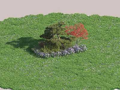 Green Lawn Garden Plant Combination With Pine Tree Red Leaf And Purple Flowers 3d model