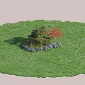 Green Lawn Garden Plant Combination With Pine Tree Red Leaf And Purple Flowers
