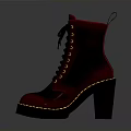 Red Patent Leather Lace Up Ankle Boots With Chunky Heel And Yellow Stitching