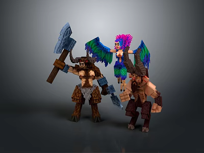 Fantasy Characters And Creatures With Large Axe Colorful Wings And Muscular Build 3d model