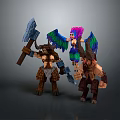 Fantasy Characters And Creatures With Large Axe Colorful Wings And Muscular Build