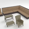 L shaped Brown Upholstered Sofa Set With Wooden Frame Side Table And Accent Chair