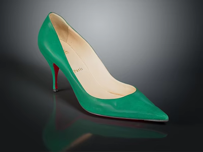 Women's Green Pointed Toe High Heels Featuring Red Heel Elegant Fashion Design 3d model