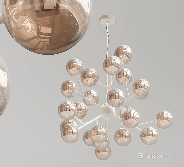 Elegant Modern Chandelier Design With Spherical Metallic Bulbs And White Frame 3d model 