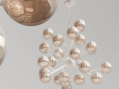 Elegant Modern Chandelier Design With Spherical Metallic Bulbs And White Frame 3d model