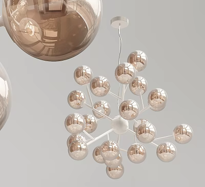 Elegant Modern Chandelier Design With Spherical Metallic Bulbs And White Frame 3d model