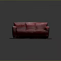 Luxurious Three Seater Red Leather Sofa On Decorative Rug In Living Room