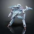 Light Blue Futuristic Sleek Mech Robot With Wing Structure In Standing Pose On Dark Background