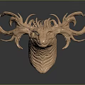 Golden Dragon Deer Head Sculpture Featuring Intricate Carving Details And Artistic Design
