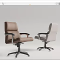Brown and Beige Leather Office Chairs With Armrests And Swivel Wheels Base