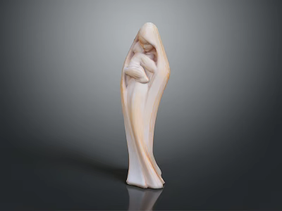Woman Statue In Flowing Robe Embracing Child On Dark Shiny Surface 3d model