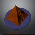 Red Pyramid Shaped Object Placed On Blue Circular Plate With Patterns