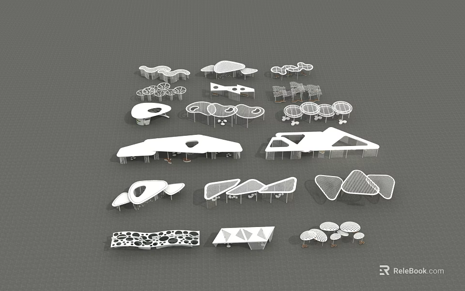 Various Pergola Designs With Modern Shapes And Outdoor Architectural Styles 3d model 