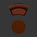 Red Tufted Leather Chair And Round Wooden Coffee Table With Wood Grain