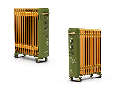 Green Portable Radiators With Orange Fins Wheels And Control Panels 3d model