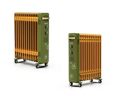 Green Portable Radiators With Orange Fins Wheels And Control Panels 3d model