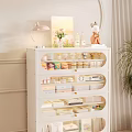 White Storage Cabinet With Transparent Compartments Organizing Cosmetics And Decorative Items