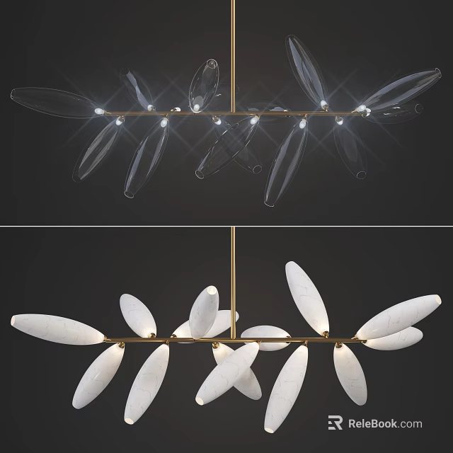Modern Leaf Shaped Chandelier With Transparent White Elements And Metal Frame Lighting 3d model 