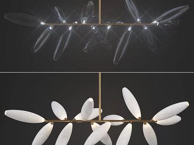 Modern Leaf Shaped Chandelier With Transparent White Elements And Metal Frame Lighting 3d model