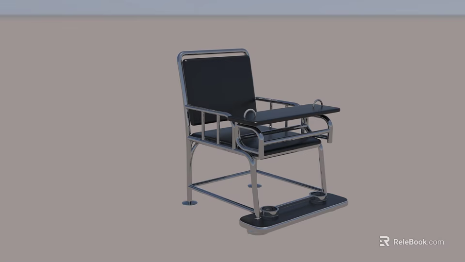 Medical Nursing Chair With Metal Frame Black Seat And Armrest Tray 3d model 