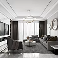 Modern Elegant Living Dining Room Interior Design With Sofa Coffee Table And Chandelier