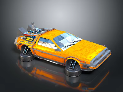 Orange Retro Futuristic Car With Roof Equipment And Black Wheels Metallic Finish 3d model