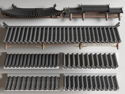 Traditional Chinese Roof Components With Various Tile Styles And Eave Structures 3d model