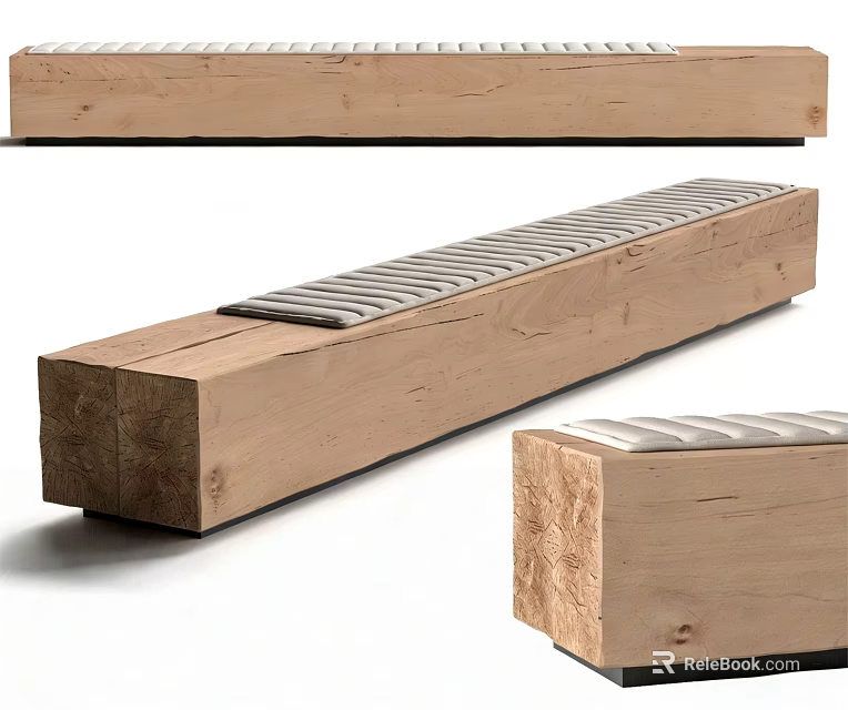 Modern Wooden Public Chair Design With Long Solid Wood Structure And Metal Slats 3d model 