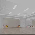 Modern Spacious Fitness Studio With Mirror Walls Wooden Flooring Colorful Exercise Balls And Strip Lights
