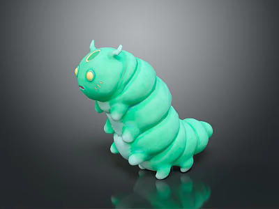 Cute Green Caterpillar Plush Toy with Yellow Eyes and Soft White Body 3d model