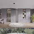 Modern Grey Wardrobe Interior Design With Glass Doors Drawers And Round Rug