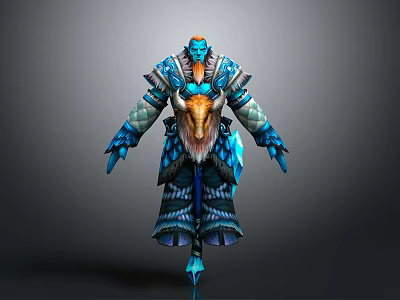 Detailed Fantasy Warrior Character In Blue Glowing Armor With Fur Trim 3d model