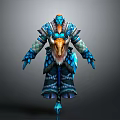 Detailed Fantasy Warrior Character In Blue Glowing Armor With Fur Trim