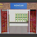 NONCAN Specialty Store With Brick Wall Sign Metal Gates And Display Shelves