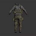 Tactical Clothing with Vest Cargo Pants and Gray Khaki Boots on Mannequin