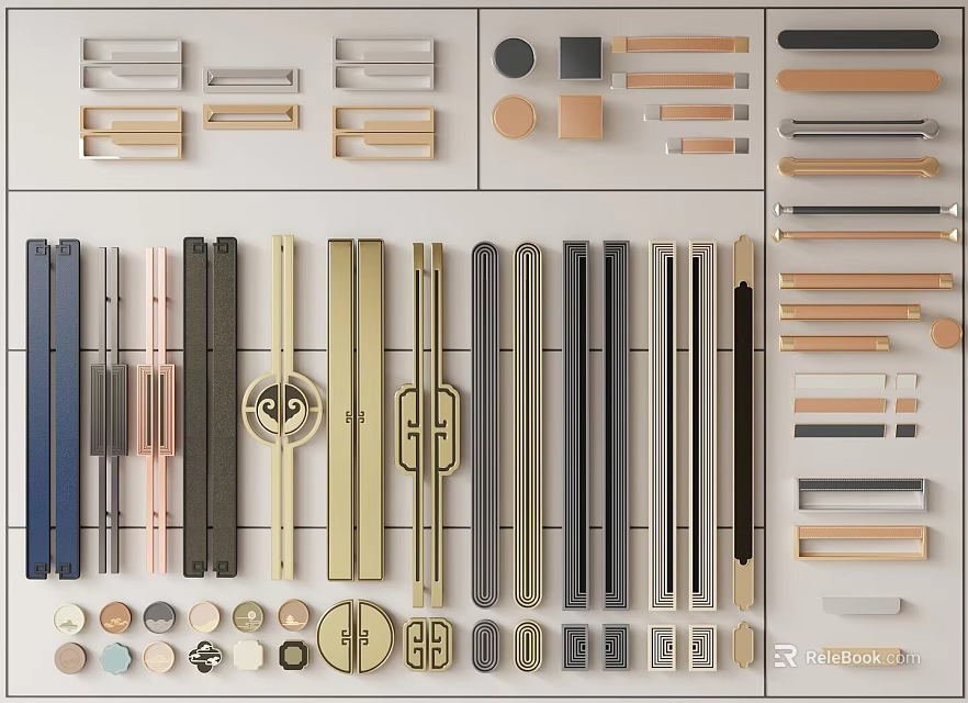 Modern Cabinet Handles In Various Metal Finishes And Styles For Furniture Decor 3d model 