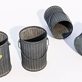Industrial Equipment Metal Buckets With Corrugated Design And Yellow Warning Sign