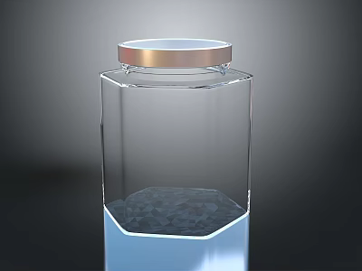 Transparent Glass Jar With Golden Lid And Hexagonal Design For Home Use 3d model