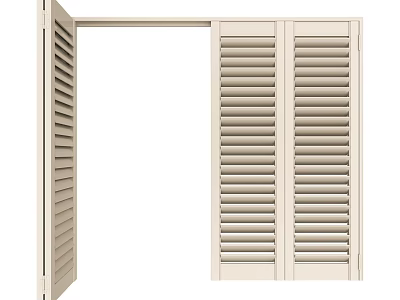 Light Colored Interior Window Shutters In Open And Closed States 3d model