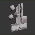 Traditional Architecture 3D Model With Sloped Roofs Pathway And Cherry Blossom Trees