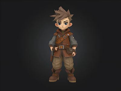 Cartoon Adventure Character With Brown Hair Vest Khaki Pants Brown Boots 3d model