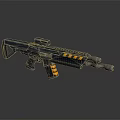 Futuristic Combat Rifle With Scope Magazine And Orange Accents On Metallic Surface