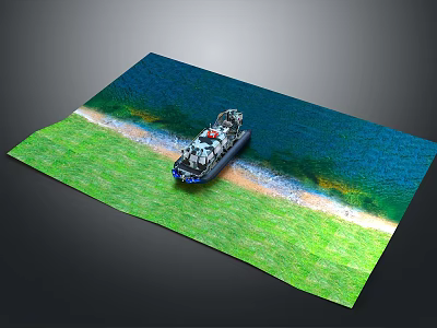Amphibious Hovercraft Miniature Scene With Green Grass And Blue Water Mat 3d model