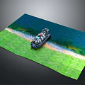 Amphibious Hovercraft Miniature Scene With Green Grass And Blue Water Mat