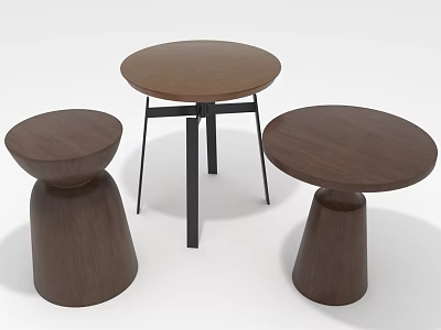 Modern Round Dining Tables with Wooden Tops Black Legs and Cylindrical Bases 3d model