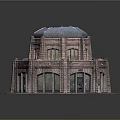Architectural Model of Dome Shaped Brick Building With Detailed Windows And Entrance