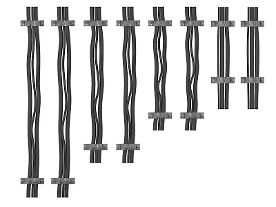 Industrial Equipment Black Corrugated Pipes With Metal Fixtures Neatly Arranged 3d model