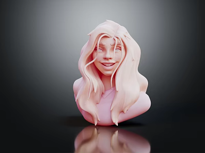 3D Female Character Bust with Long Blond Hair and Pink Outfit in Dark Setting 3d model