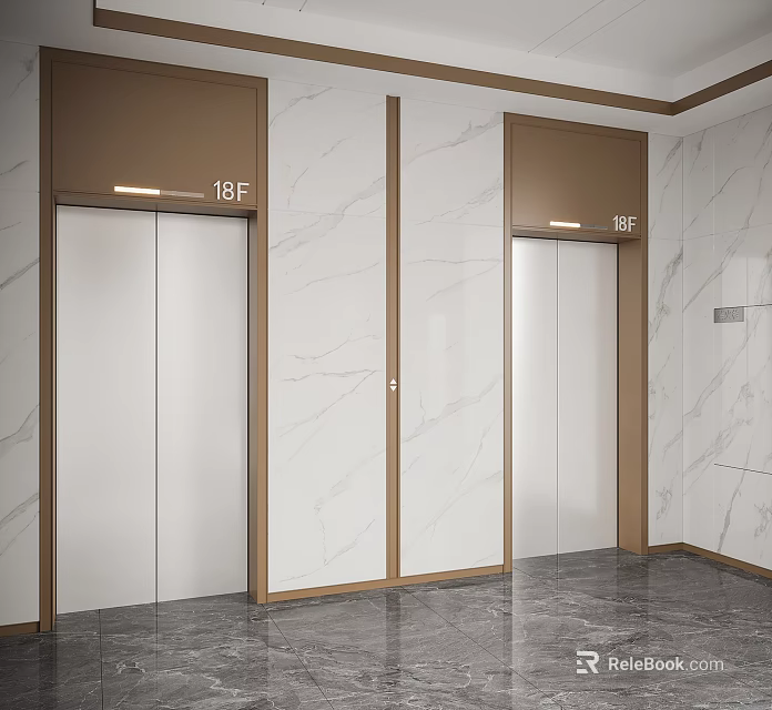 Two Modern Elevators With Marble Walls Floor Indicators 18F 16F Interior 3d model